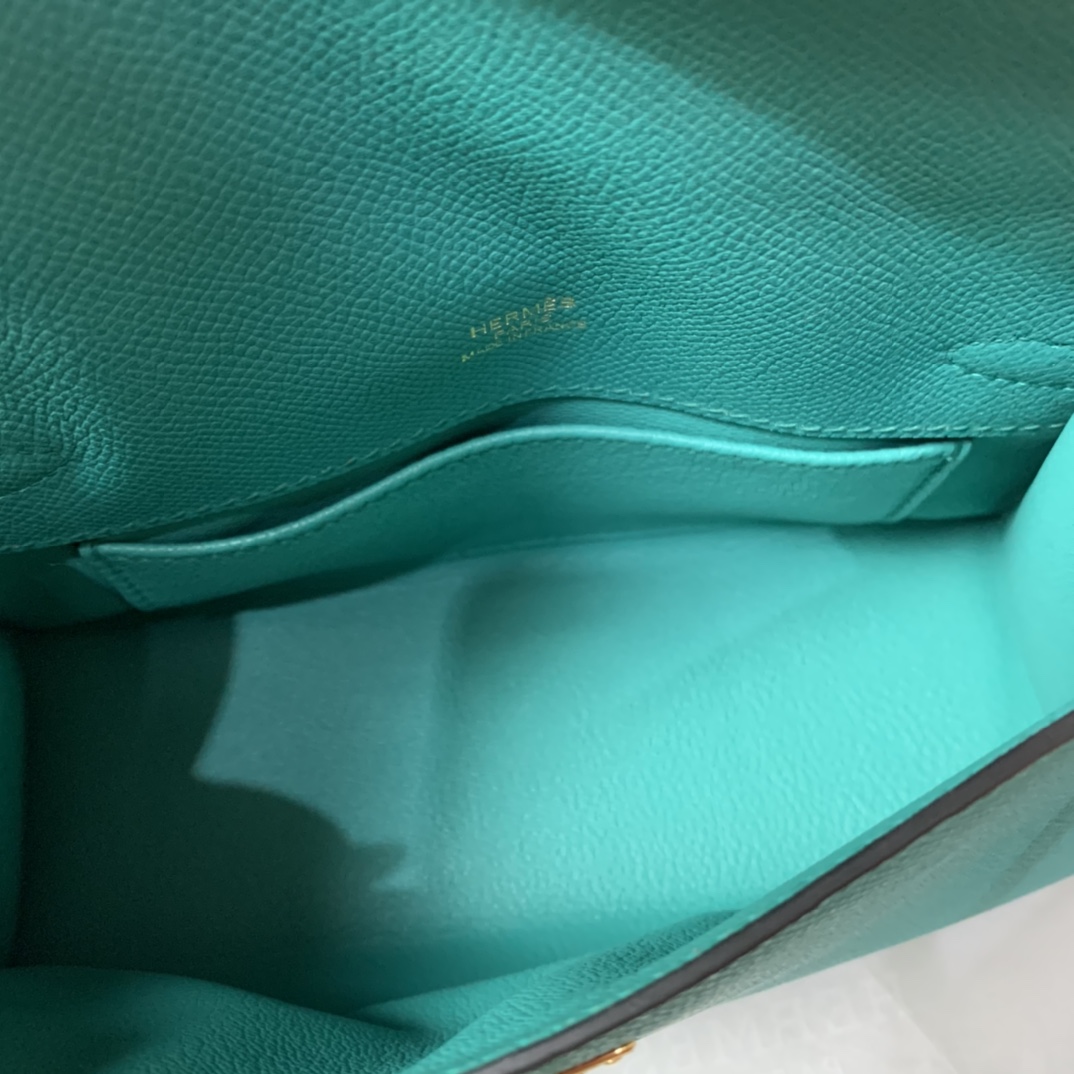 Hermes Mini Kelly Pochette 22cm Bag In Peacock Green Epsom Leather